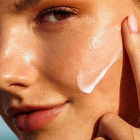 Kopari Hyaluronic acid moisture layer shown with luminous skin look.