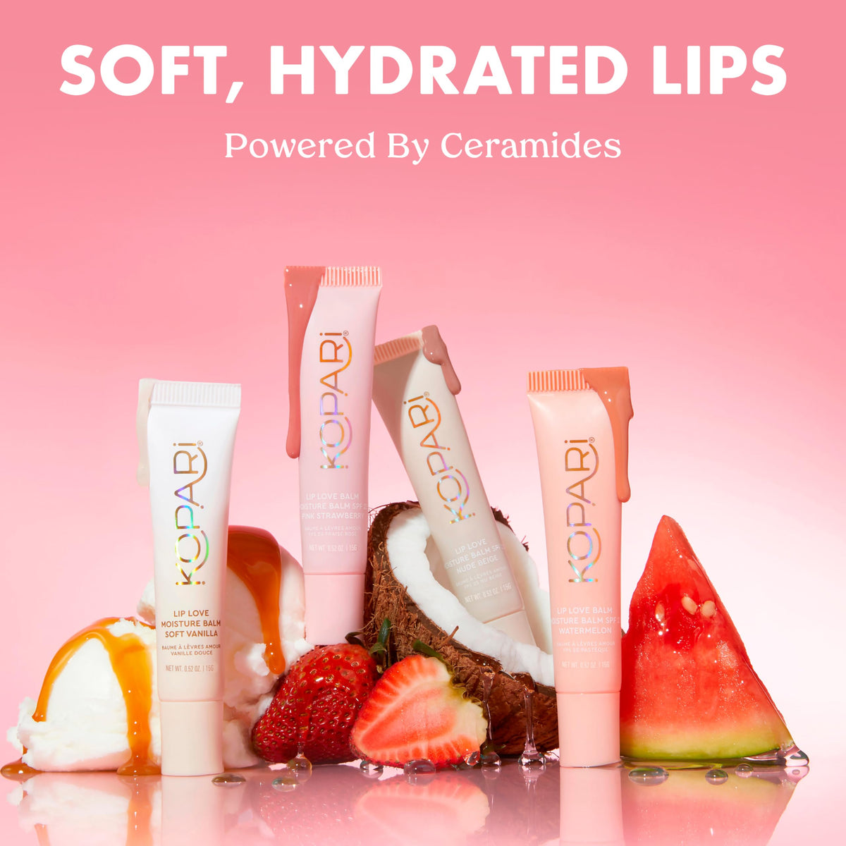 Kopari Lip Love Balm close-up showing ceramide hydration on lips