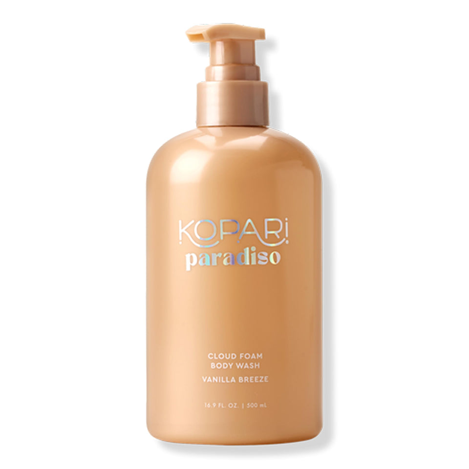 Kopari Paradiso Cloud Foam Body Wash bottle with Vanilla Breeze for a cozy shower moment.