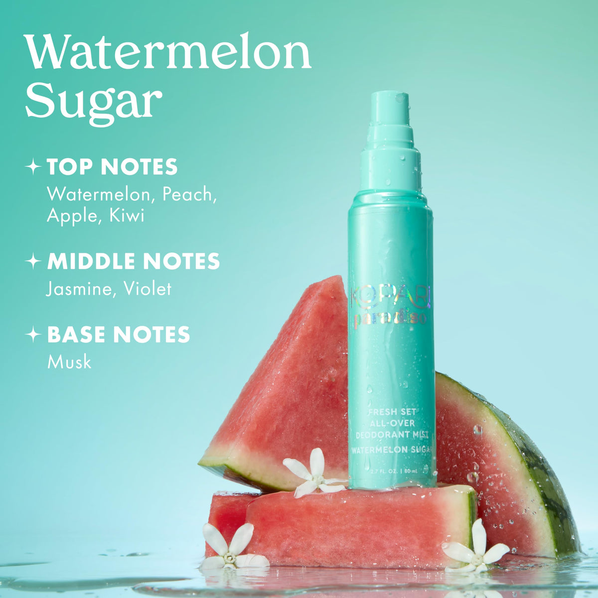 Kopari Paradiso Fresh Set Dry Application shows clear, non-greasy finish on skin
