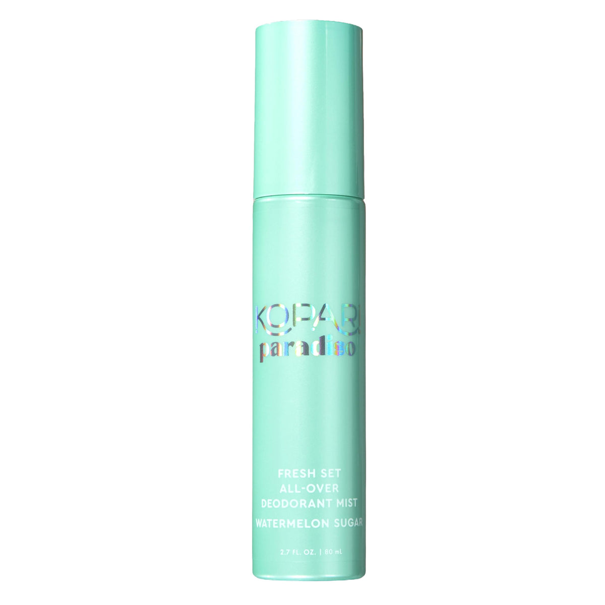 Kopari Paradiso Fresh Set Watermelon Bottle Front shows aluminum-free, quick-dry formula