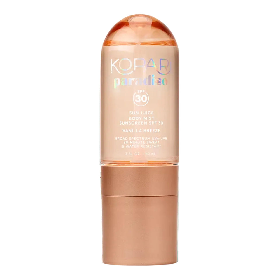Kopari Paradiso Sun Juice SPF 30 bottle in Vanilla Breeze scent for everyday sun protection
