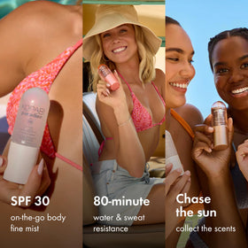 Kopari Paradiso Sun Juice SPF 30 water-resistant spray during outdoor activities