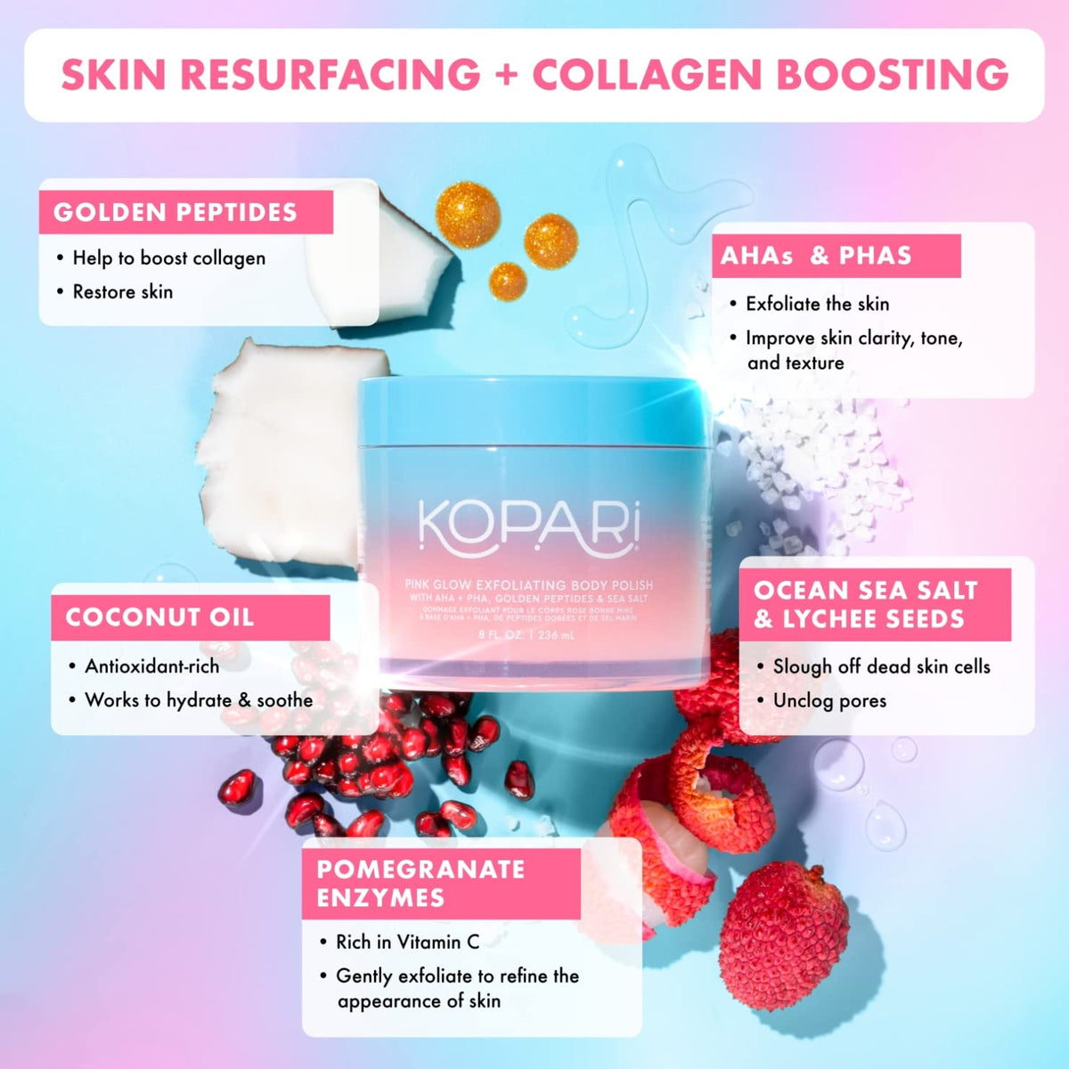 Close-up of textured grains in Kopari Pink Glow exfoliating polish