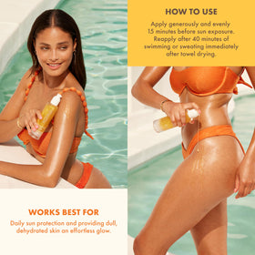 Kopari Sun Shield Body Glow coconut scent evokes tropical mood
