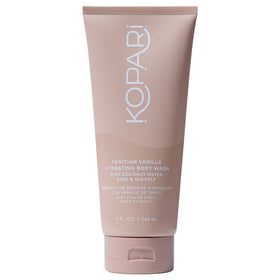 Kopari Tahitian Vanilla Body Wash bottle with coconut water hydrates skin.