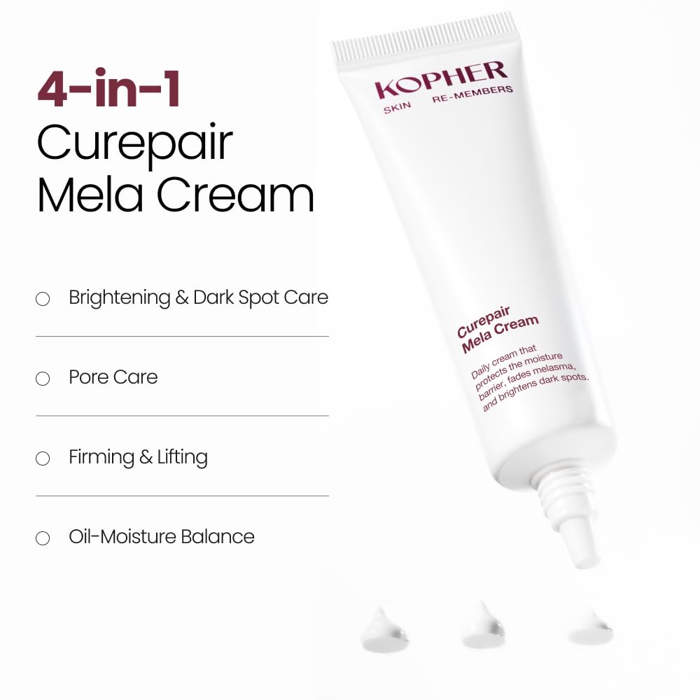 Kopher Curepair Mela Cream label scan highlights 10GF ingredients.