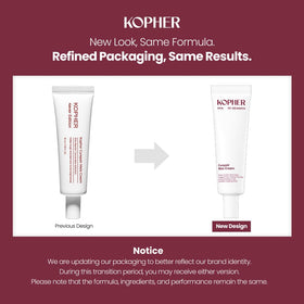 Kopher Curepair Mela Cream bottle close-up highlights 10GF for stronger skin resilience.
