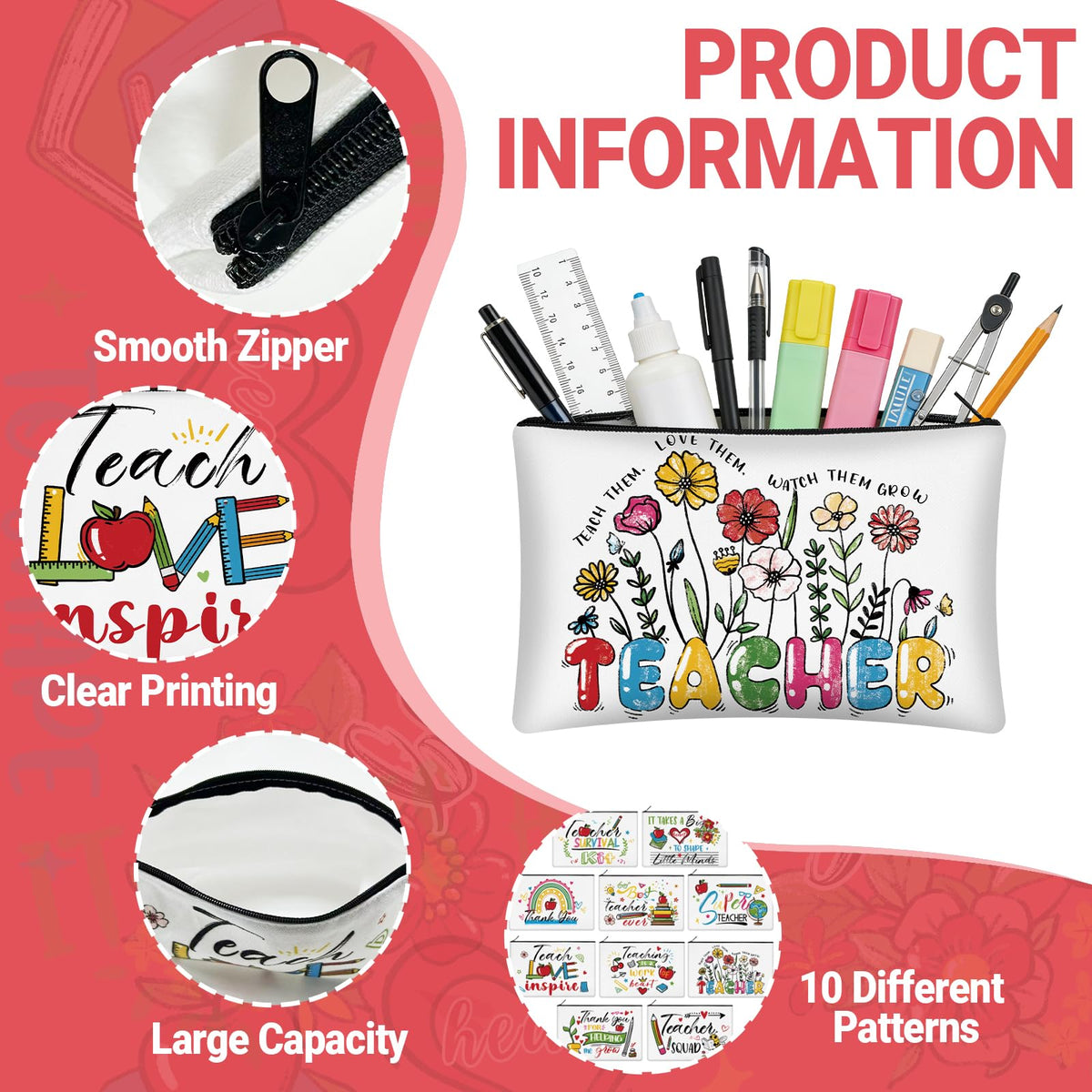KOPOOEOE canvas cosmetic pouch with zipper and 9x5 inch size