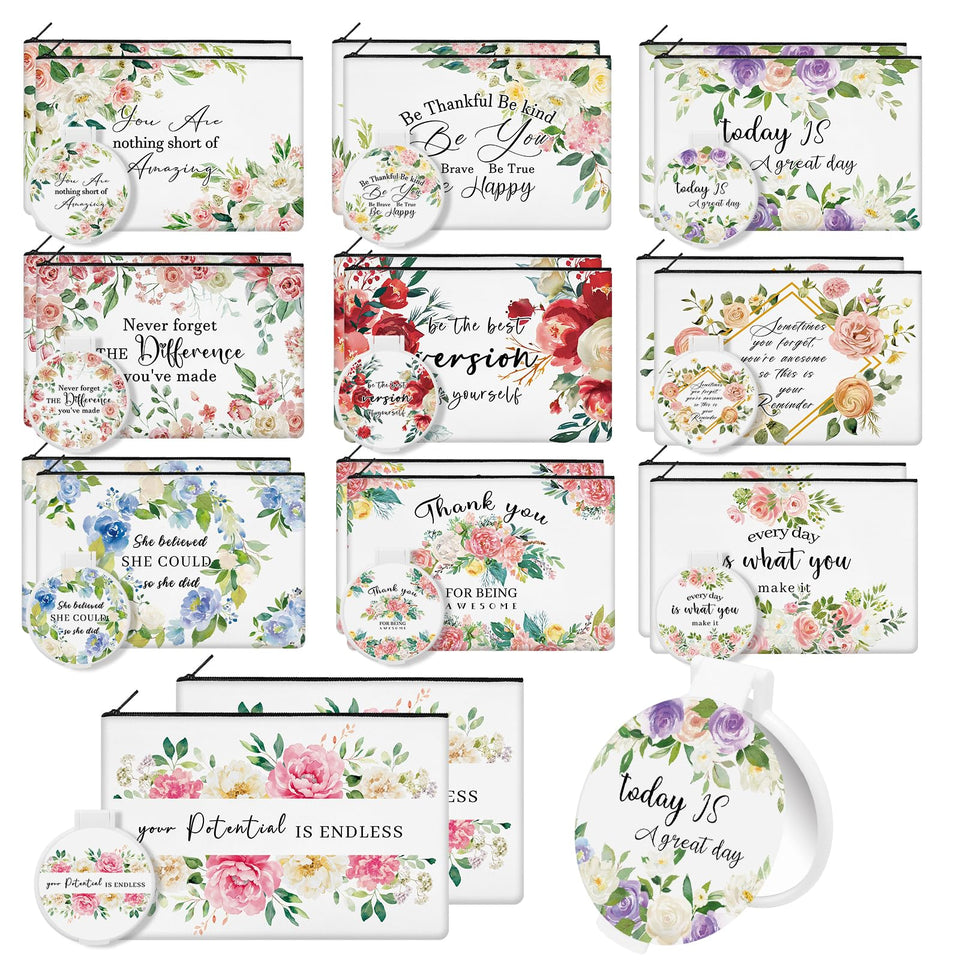 KOPOOEOE floral inspirational makeup bag front view for organized cosmetics.