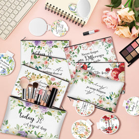 KOPOOEOE floral makeup bag set showing size 9.1 by 5.9 inches.