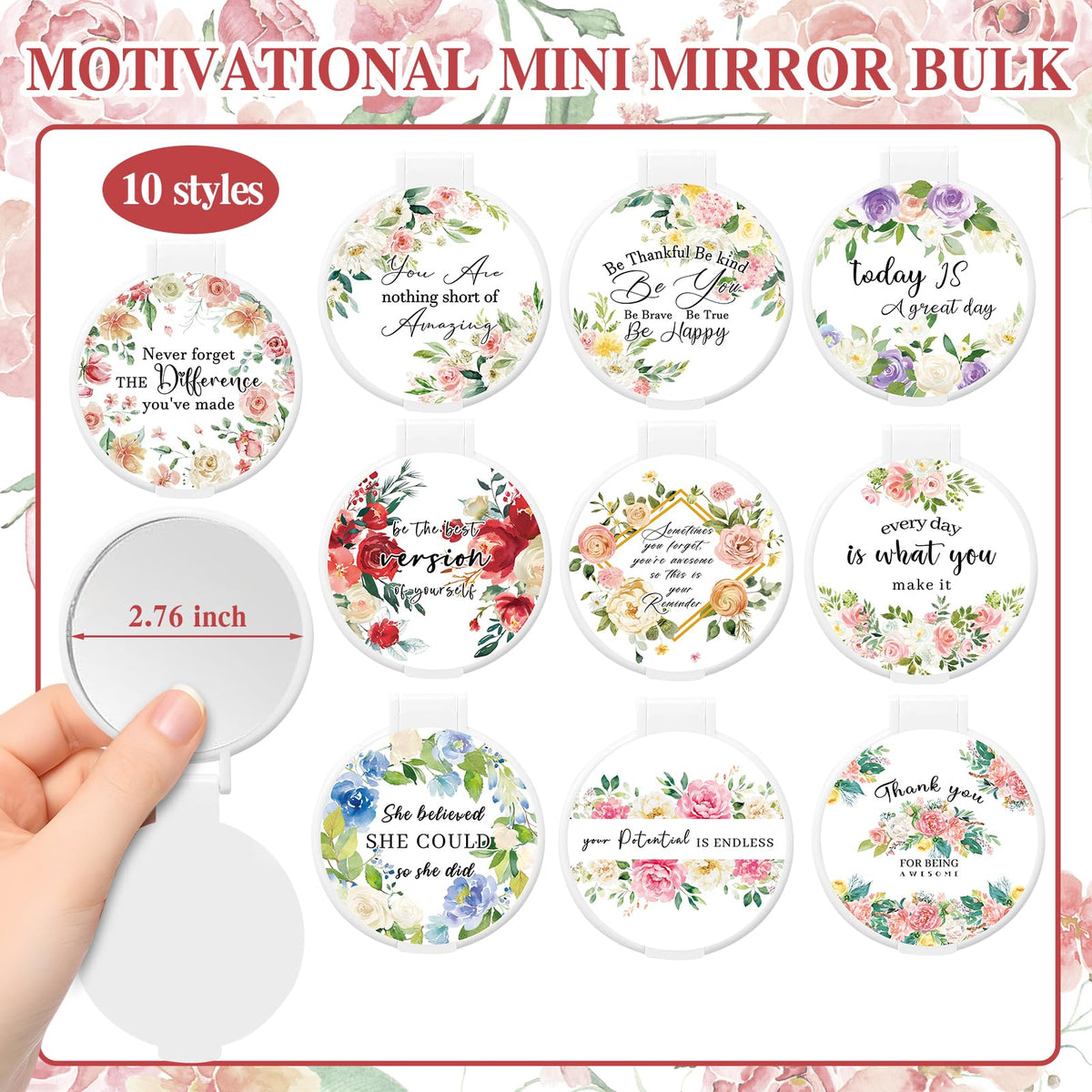 KOPOOEOE floral makeup bag with compact mirror for travel.