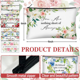 KOPOOEOE floral makeup bag zipper close-up showing durable canvas.
