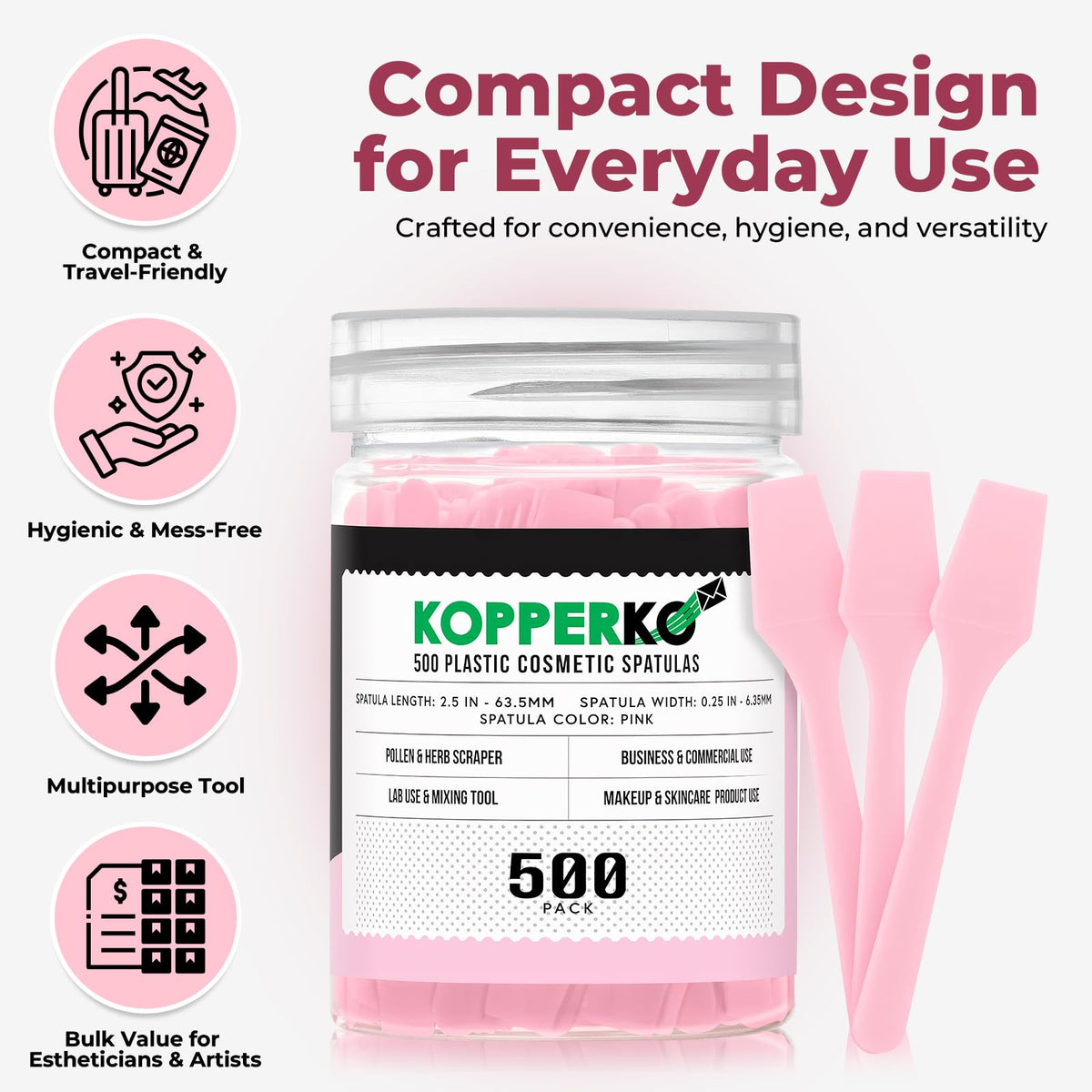 Kopperko disposable cosmetic spatula provides a clean, mess-free sampling tool