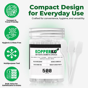 Disposable spatula scooping creams from tight jars without touching product.