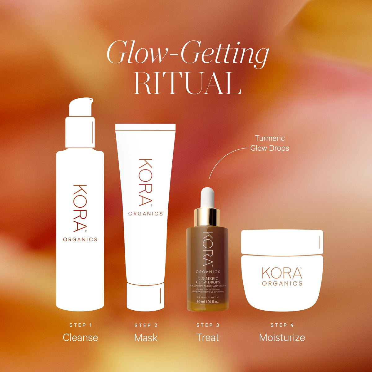 KORA Organics Turmeric Glow Drops dewy finish on skin close-up.