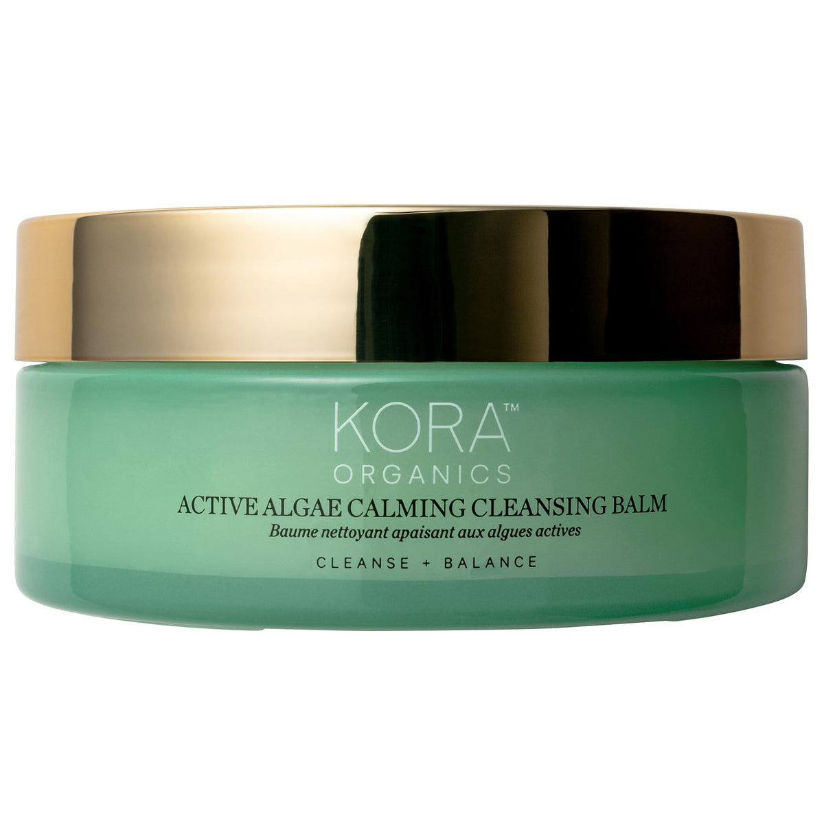 KORA Organics Active Algae Calming Cleansing Balm jar close-up for makeup removal