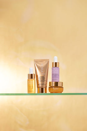 Certified Organic badge beside bottle signals clean, responsible skincare.