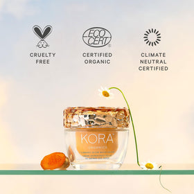 Smooth skin texture after applying KORA Turmeric Glow moisturizer.