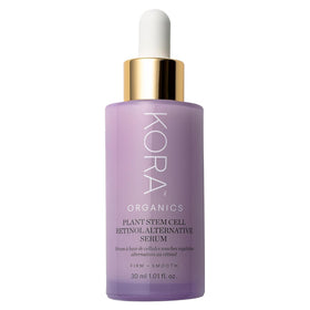KORA Organics Plant Stem Cell Serum bottle close-up for gentle anti-aging care