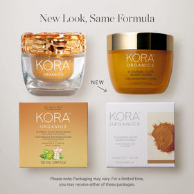KORA Organics Turmeric Glow jar shown with recyclable glass packaging