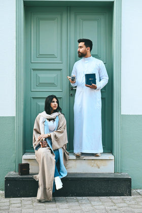KORBAJ PARFUMS Emir blue bottle packaging adds modern sophistication.