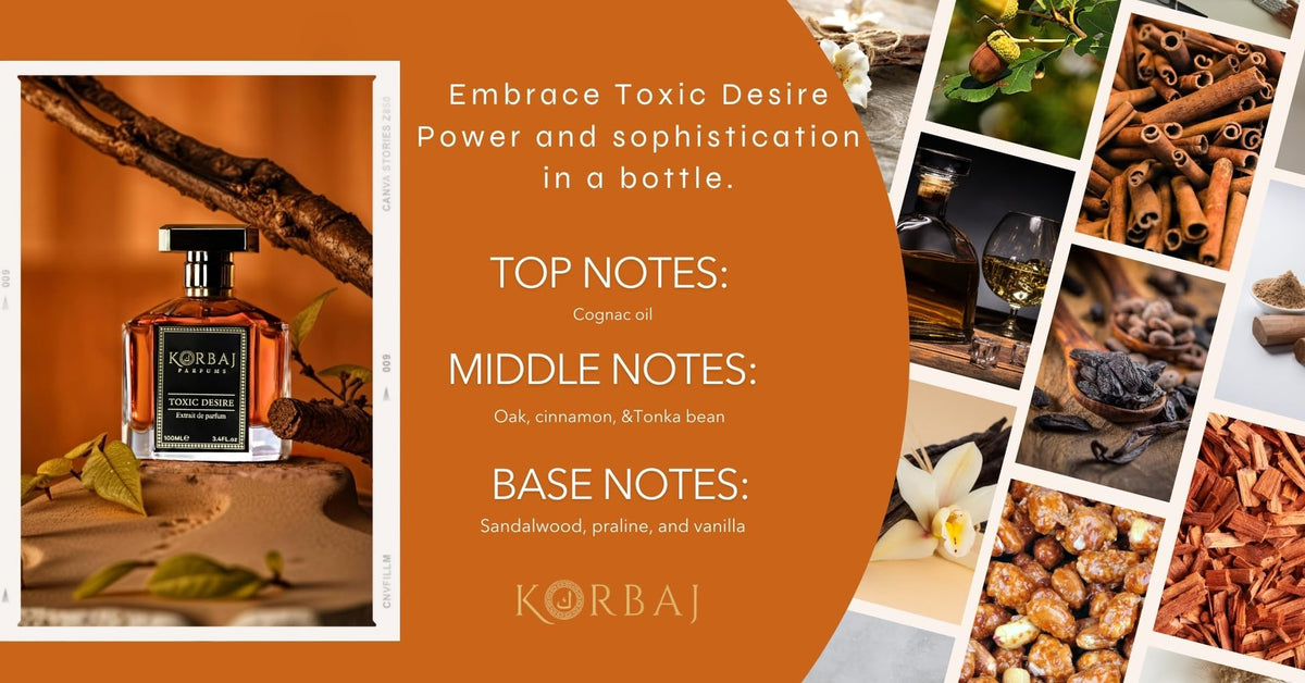 KORBAJ PARFUMS Toxic Desire base notes create a warm finish.