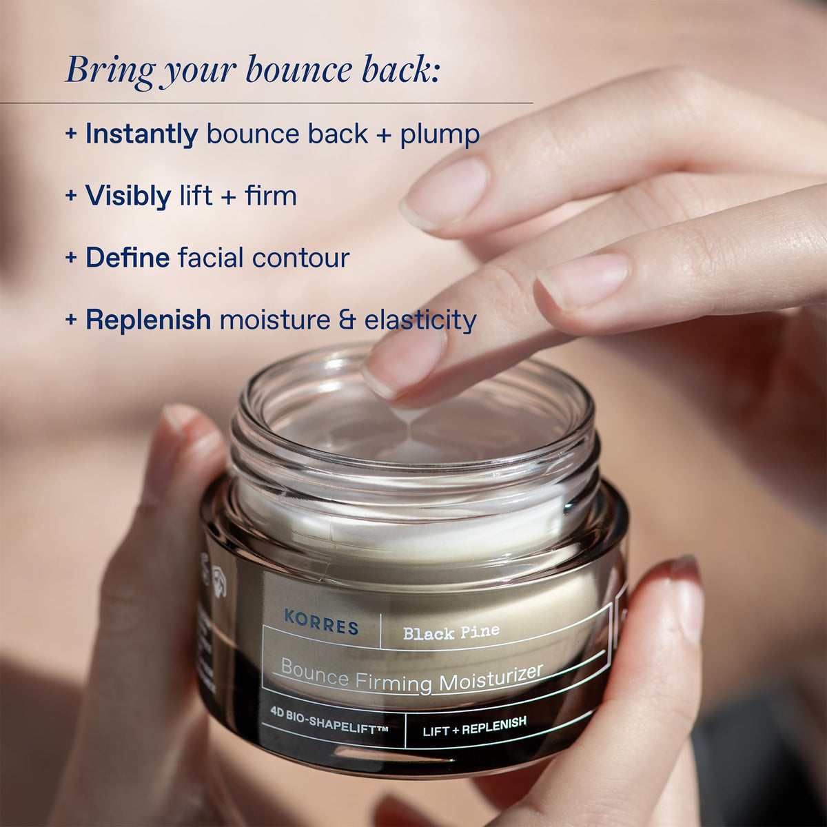 KORRES Bounce moisturizer texture swatch indicating lightweight hydration.