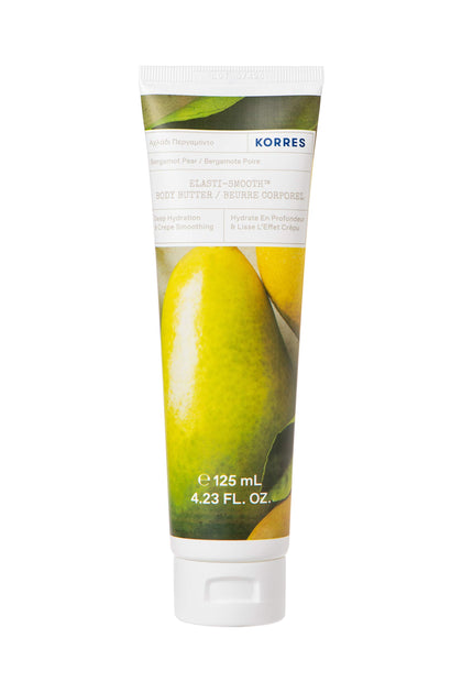 Korres Elasti-Smooth Body Butter jar showing rich hydration for dry skin