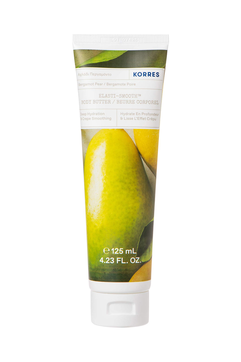 Korres Elasti-Smooth Body Butter jar showing rich hydration for dry skin
