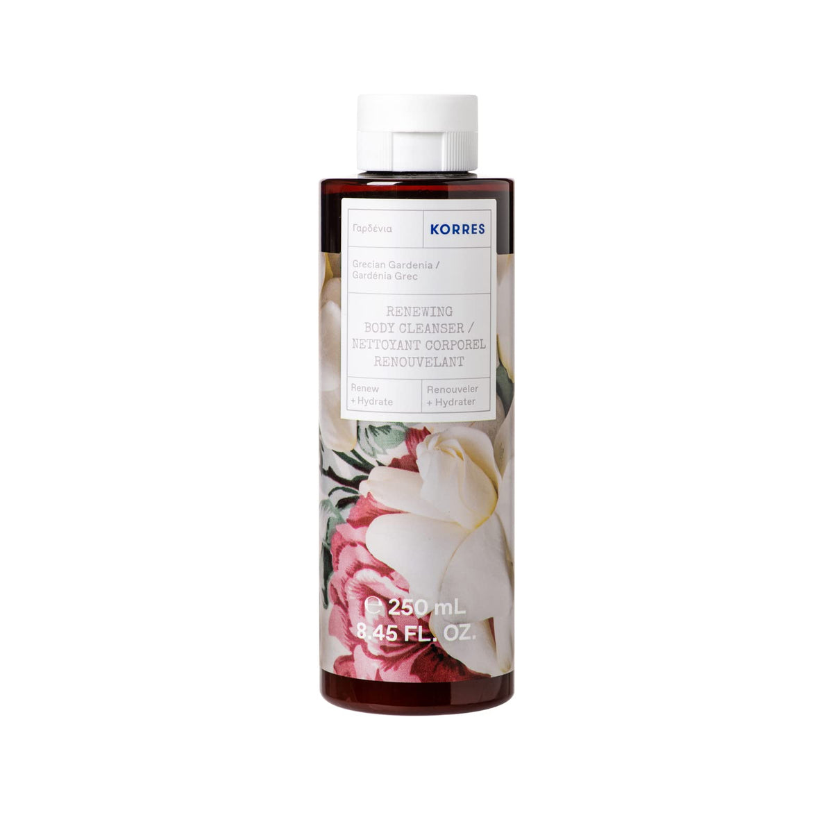 KORRES Grecian Gardenia Renewing Body Cleanser bottle for gentle cleansing and hydration