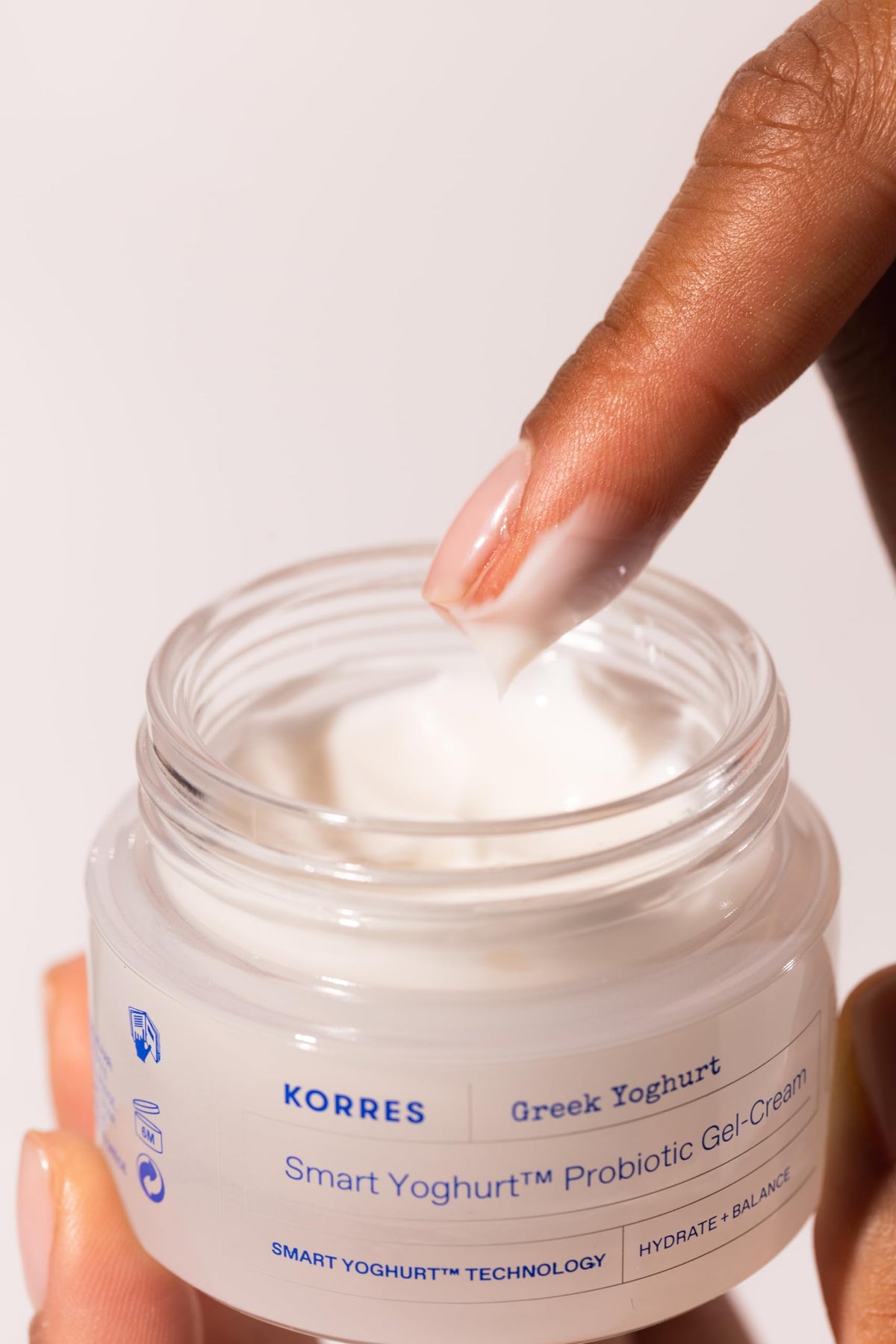 KORRES gel-cream applied to the skin showing a breathable hydration layer