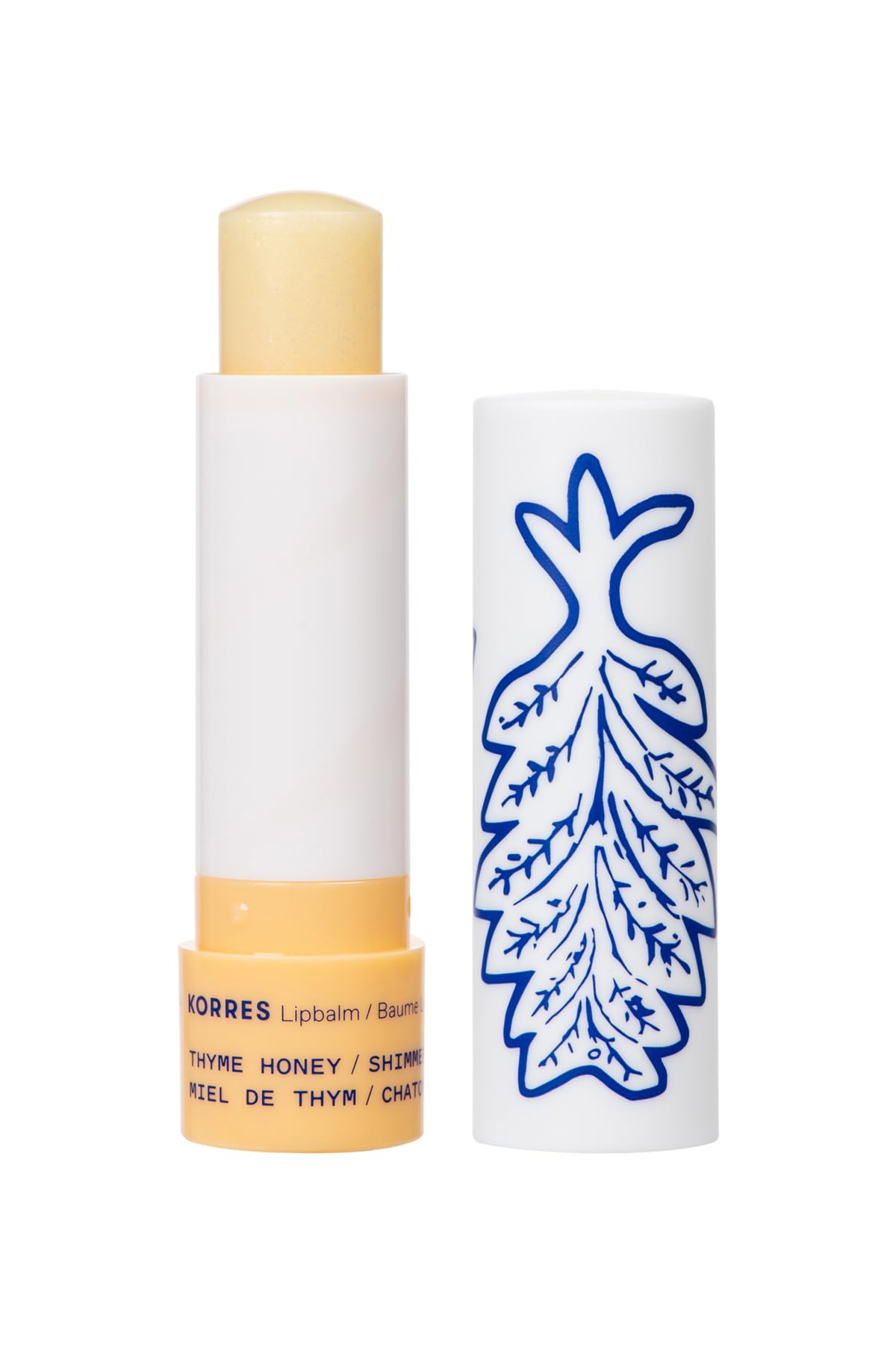 KORRES Lip Butter Stick Thyme Honey Shimmer twists up for on-the-go hydration and subtle glow.