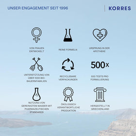 Packaging close-up of KORRES Olympus Tea Cleanser highlighting Greek mountain tea origin.