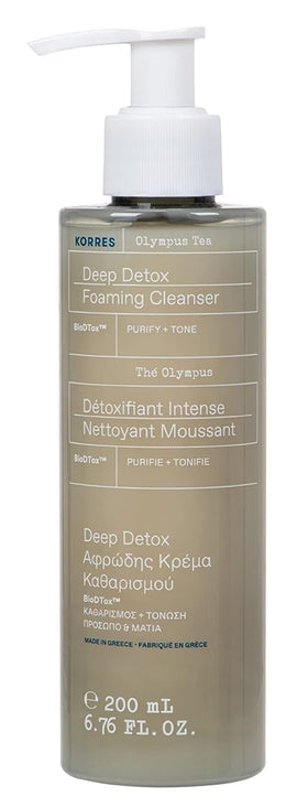 KORRES Olympus Tea Foaming Cream Cleanser bottle for gentle daily cleansing.