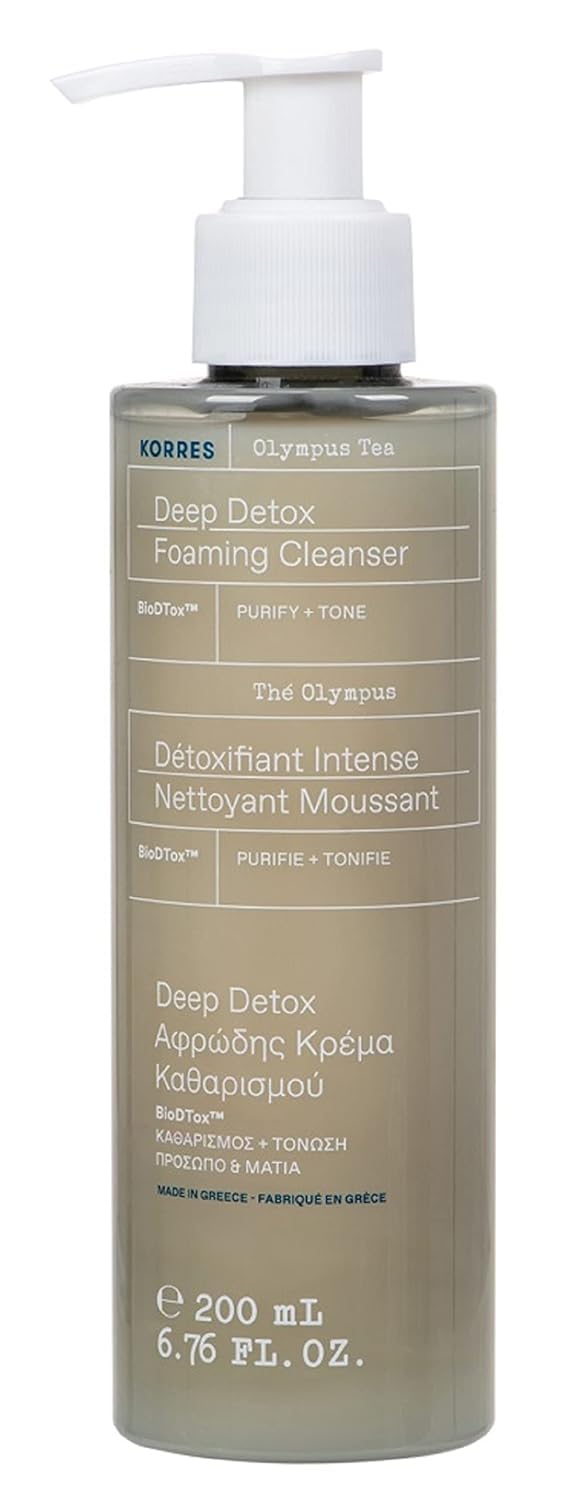 KORRES Olympus Tea Foaming Cream Cleanser bottle for gentle daily cleansing.