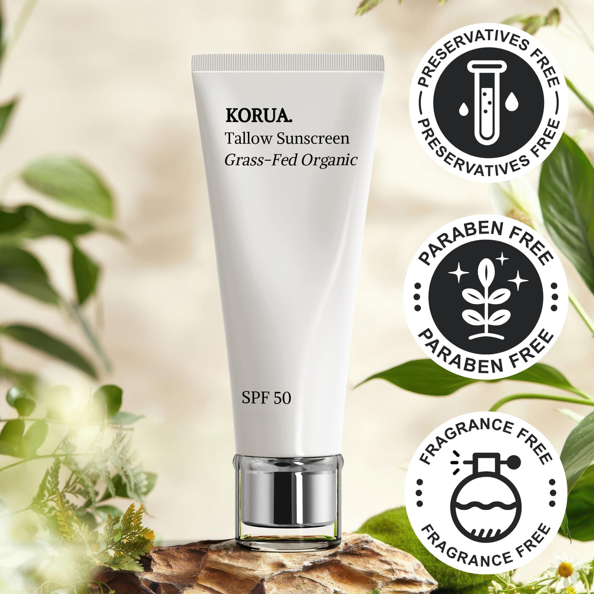 KORUA reef-safe sunscreen on beach gear for snorkeling days.