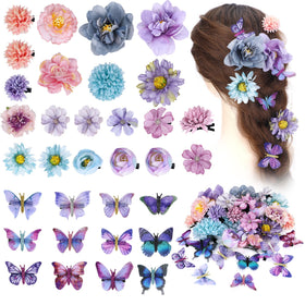 KorViSHOW flower clip blue-purple adds vibrant updo accents