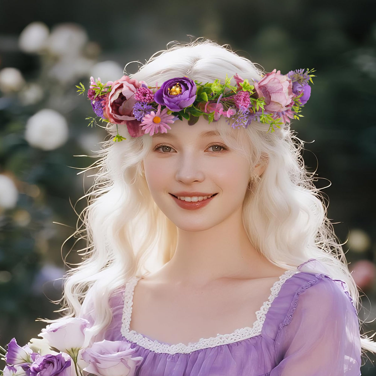 KorViSHOW artificial daisy floral headpiece with lifelike detail for photos.