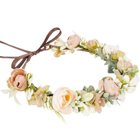 KorViSHOW Fairy Flower Crown with roses and greenery, ideal for wedding photos.