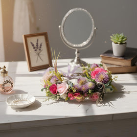 KorViSHOW handcrafted crown features curved petals and natural color mix.