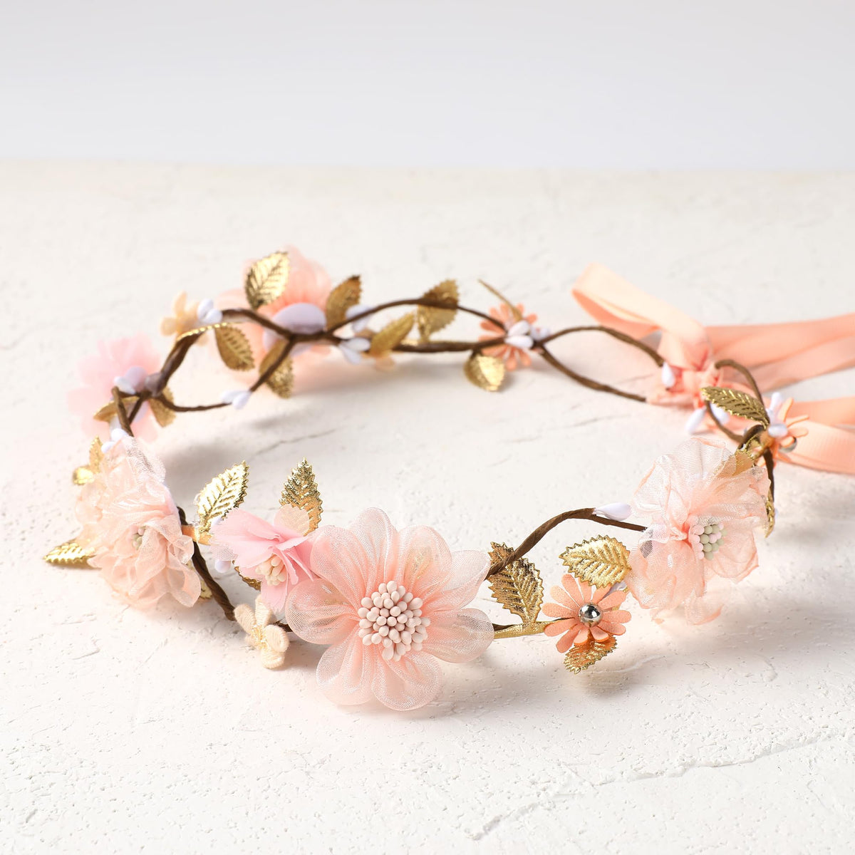 KorViSHOW Pink Flower Crown close-up of petals and leaves for texture.