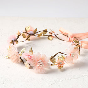 KorViSHOW Pink Flower Crown close-up of petals and leaves for texture.