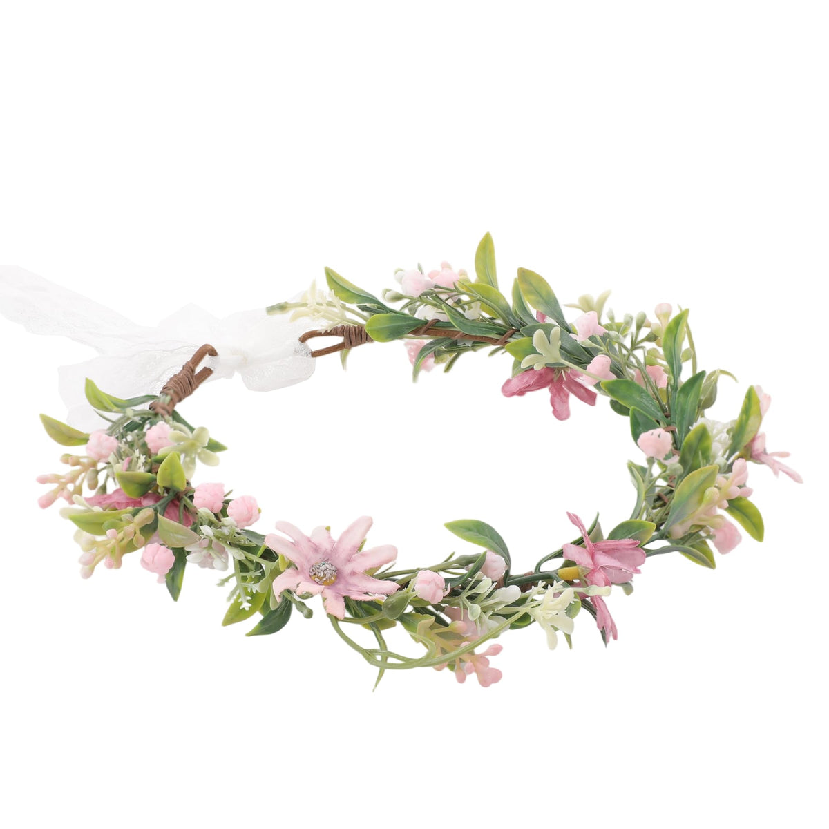KorViSHOW pink flower crown with daisies for weddings and photo shoots.