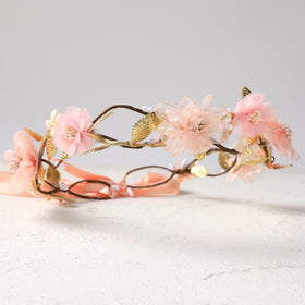 KorViSHOW Pink Flower Crown worn at a wedding, elegant fairy-tale vibe.
