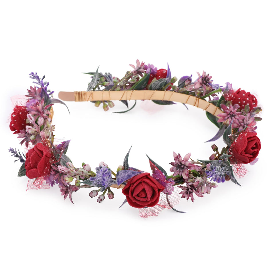 KorViSHOW red flower crown headband with lace and foam for elegant wedding styling.