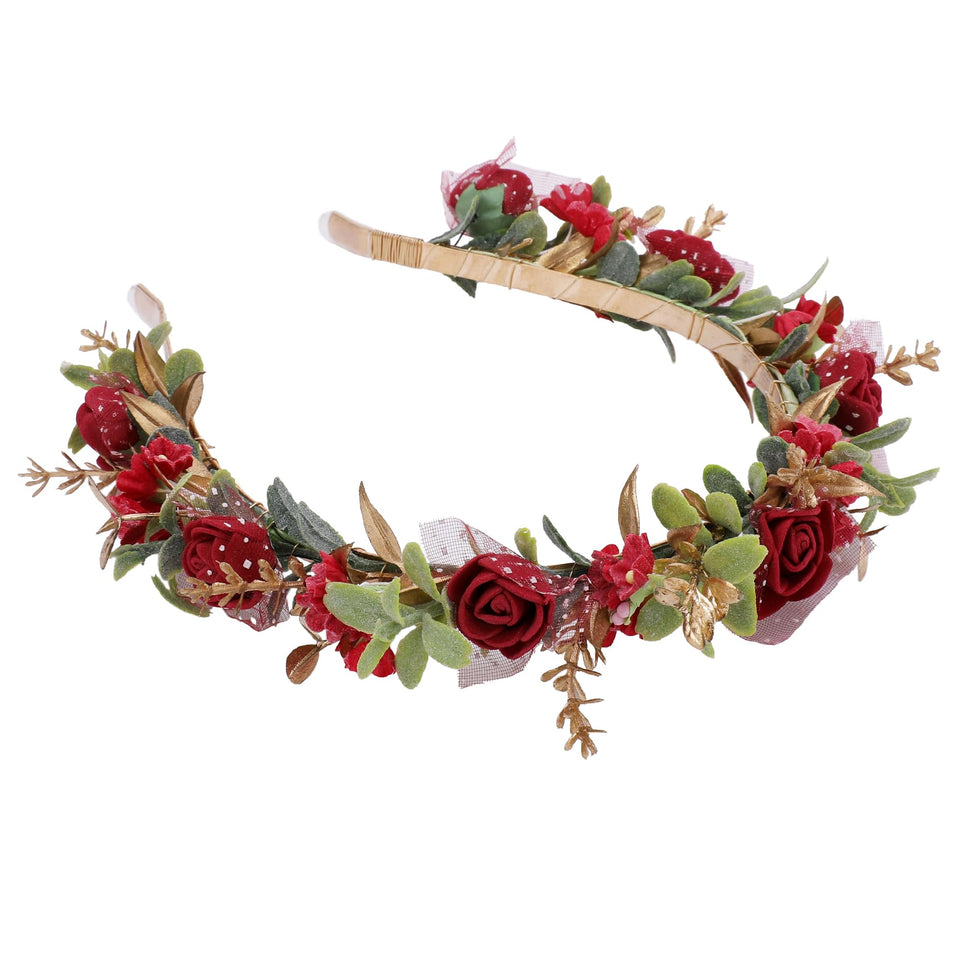KorViSHOW red flower crown headband ideal for weddings and photo shoots