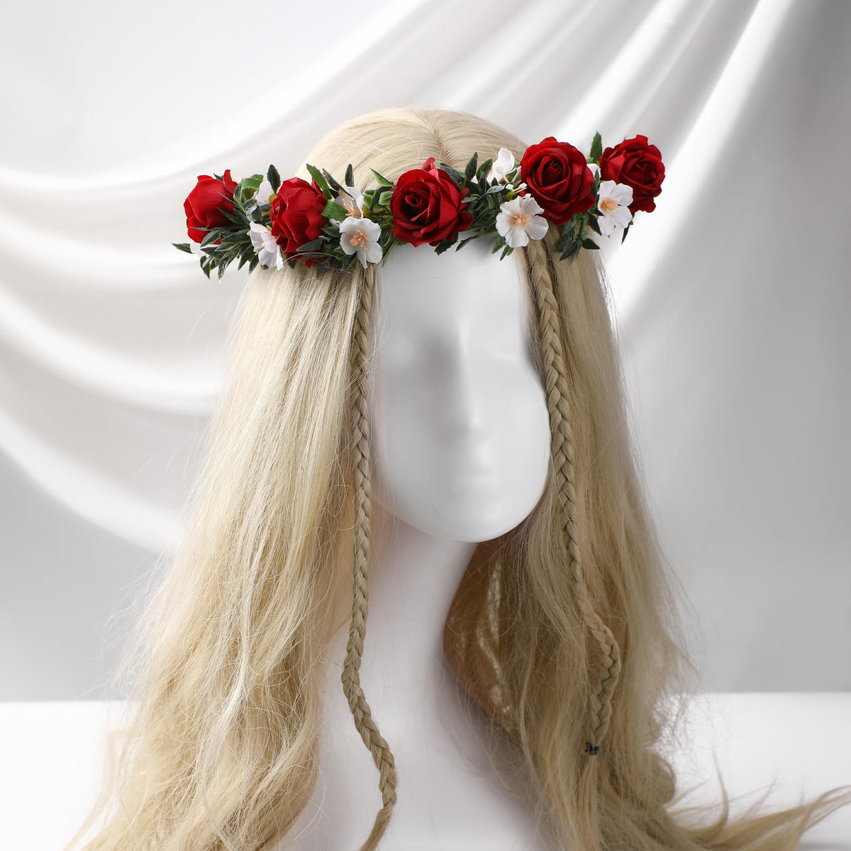 KorViSHOW Rose Hair Flower Crown closeup petals, delicate craftsmanship and lasting shine