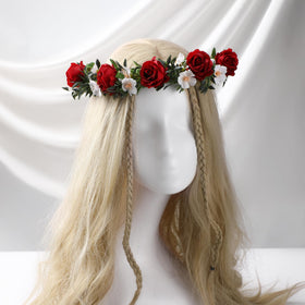 KorViSHOW Rose Hair Flower Crown closeup petals, delicate craftsmanship and lasting shine