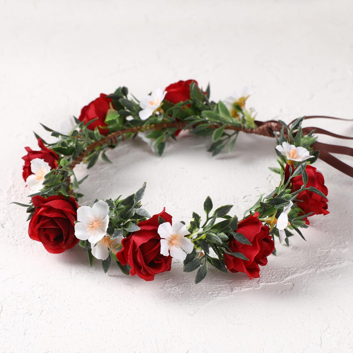KorViSHOW Rose Hair Flower Crown on model, ideal for weddings and celebratory photos